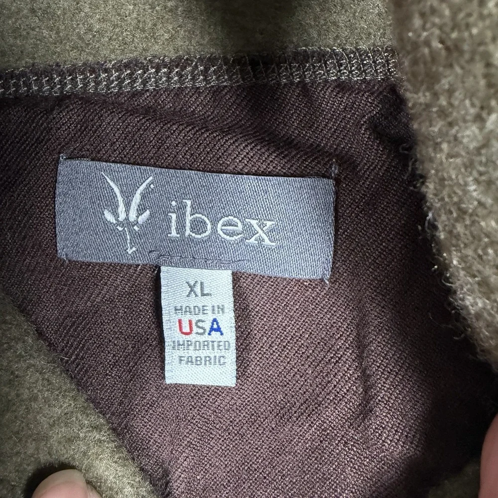 Ibex Sweater Men Sz XL Olive Shawl Collar Wool Knit Pullover Elbow Patch